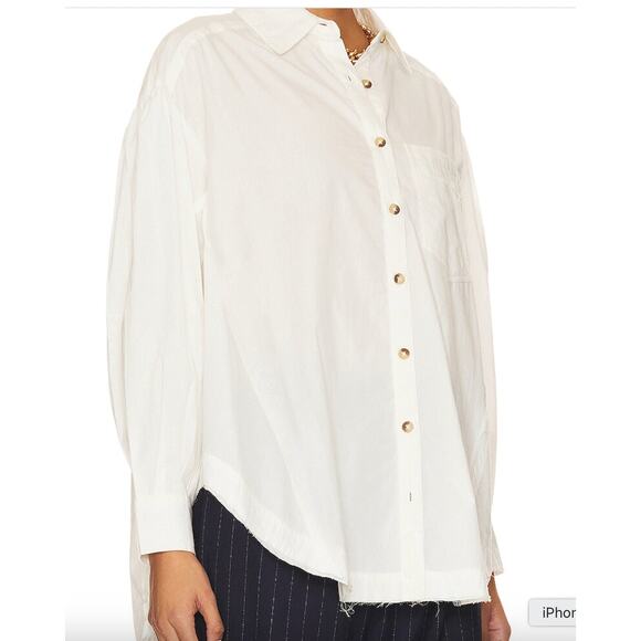 Free People Shirt Womens Small White Happy Hour Poplin Button Down We The Free - Picture 1 of 11